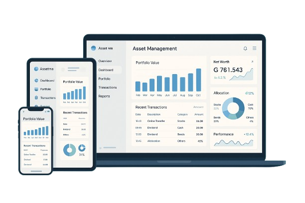 A mockup showing a responsive website on a laptop, tablet, and phone.